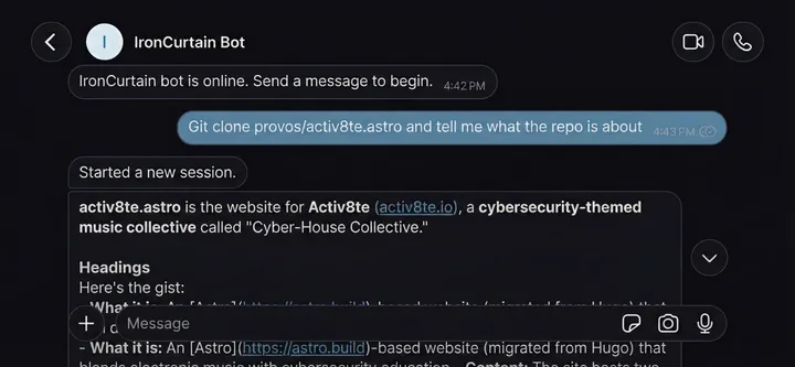 IronCurtain bot responding to a task via Signal messaging